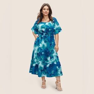 Floral Elastic Waist Tiered Ruffle Sleeve Dress - BloomChic